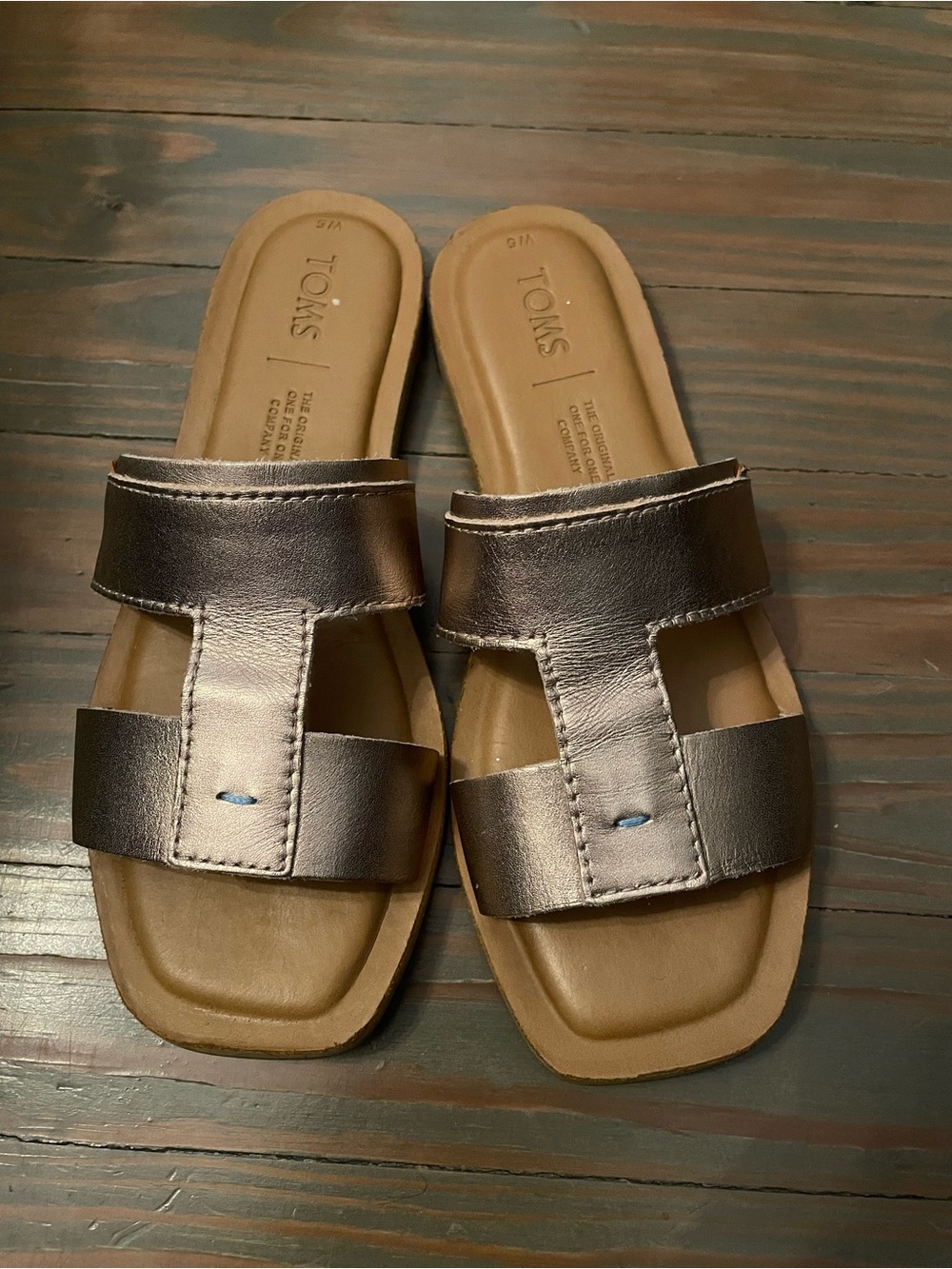 TOMS Metallic Bronze Slide Sandals - Taupe Upper